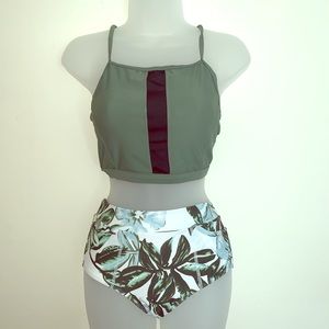 Green Floral High Waist Bikini💚